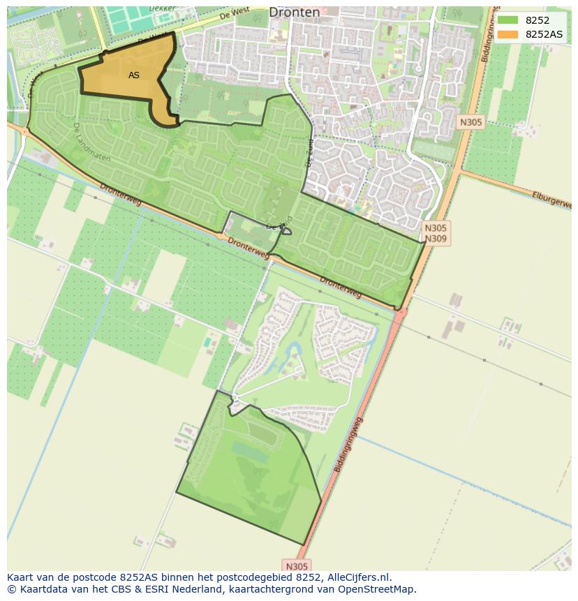 Afbeelding van het postcodegebied 8252 AS op de kaart.
