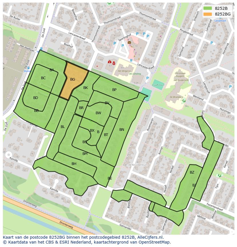 Afbeelding van het postcodegebied 8252 BG op de kaart.