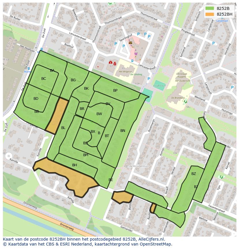 Afbeelding van het postcodegebied 8252 BH op de kaart.