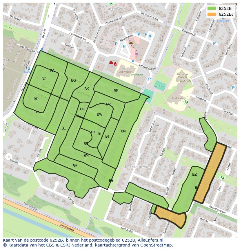 Afbeelding van het postcodegebied 8252 BJ op de kaart.