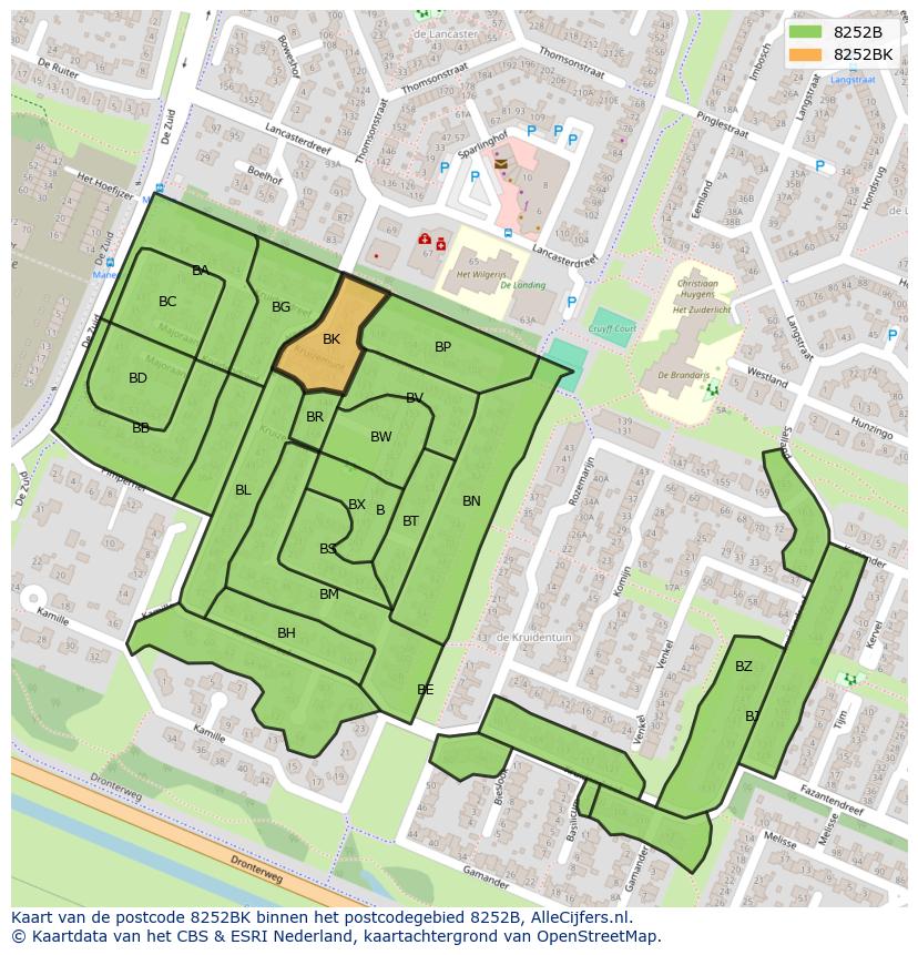 Afbeelding van het postcodegebied 8252 BK op de kaart.