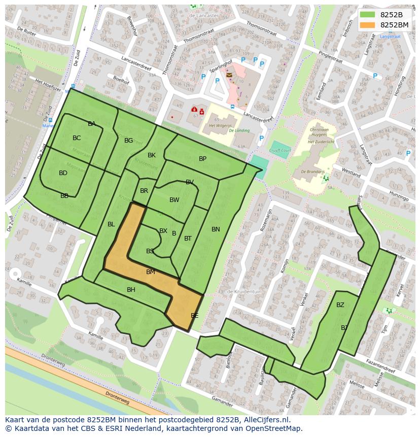 Afbeelding van het postcodegebied 8252 BM op de kaart.