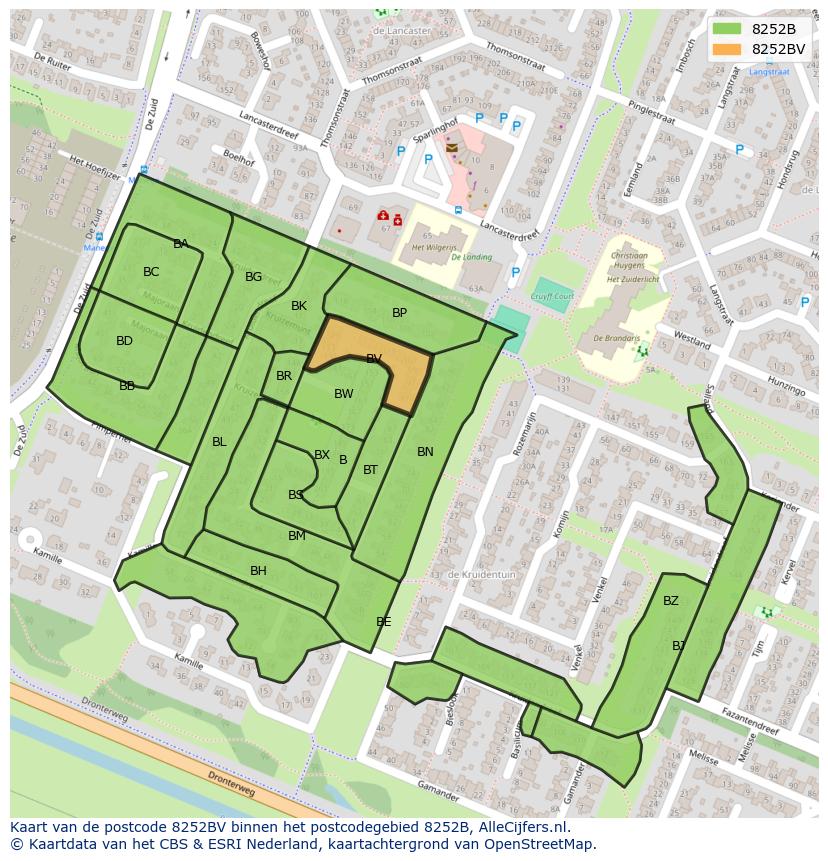 Afbeelding van het postcodegebied 8252 BV op de kaart.