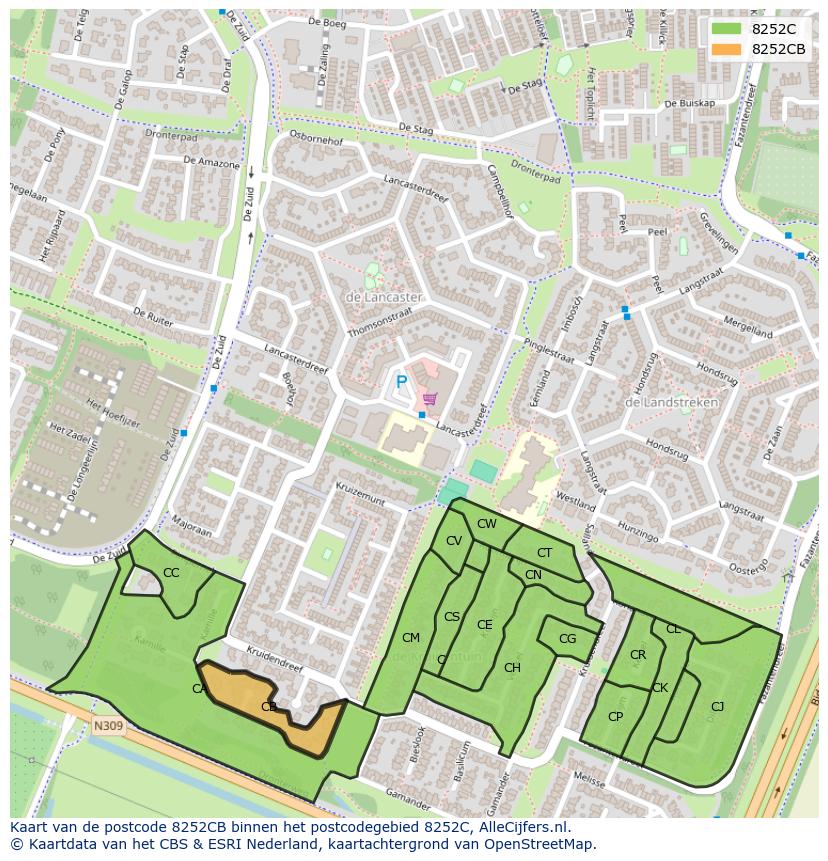 Afbeelding van het postcodegebied 8252 CB op de kaart.