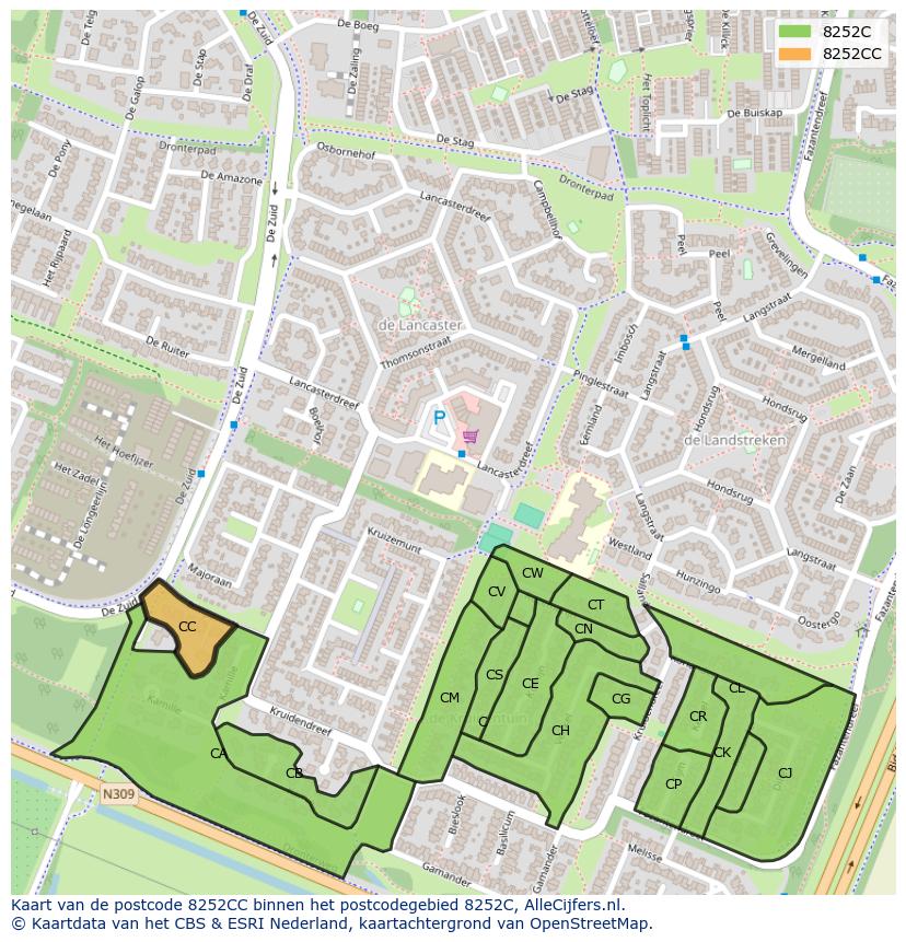 Afbeelding van het postcodegebied 8252 CC op de kaart.