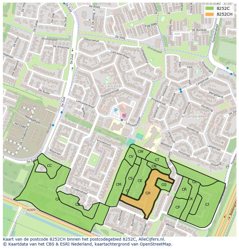 Afbeelding van het postcodegebied 8252 CH op de kaart.