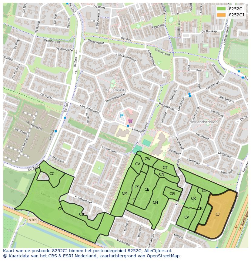 Afbeelding van het postcodegebied 8252 CJ op de kaart.