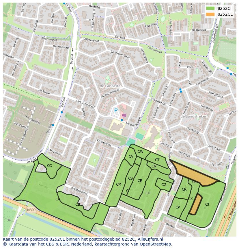 Afbeelding van het postcodegebied 8252 CL op de kaart.