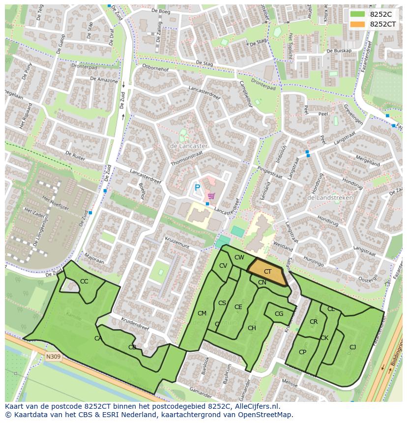 Afbeelding van het postcodegebied 8252 CT op de kaart.