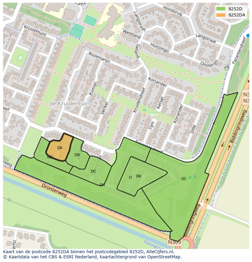 Afbeelding van het postcodegebied 8252 DA op de kaart.