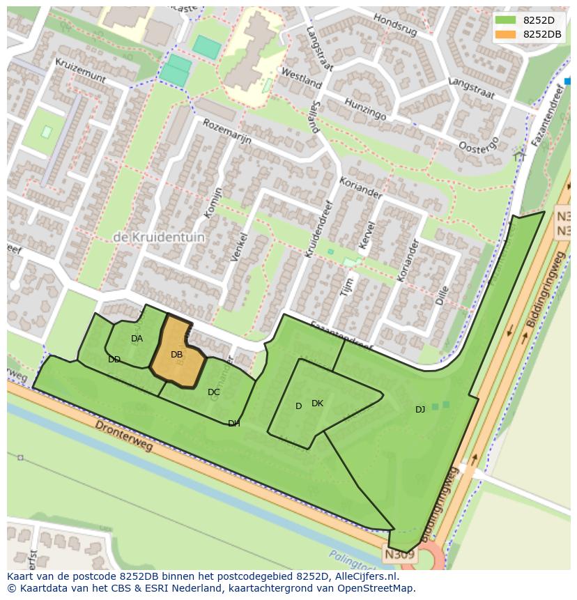 Afbeelding van het postcodegebied 8252 DB op de kaart.