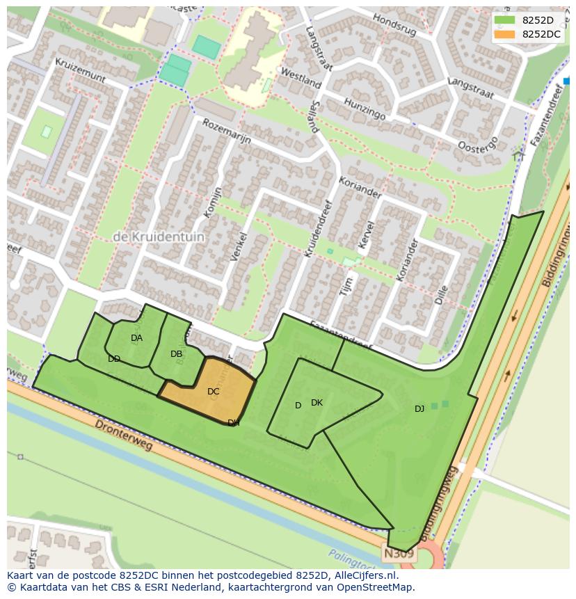 Afbeelding van het postcodegebied 8252 DC op de kaart.