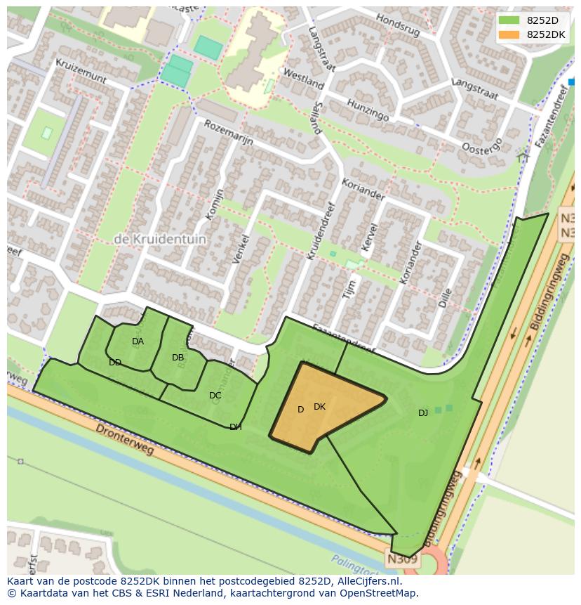 Afbeelding van het postcodegebied 8252 DK op de kaart.