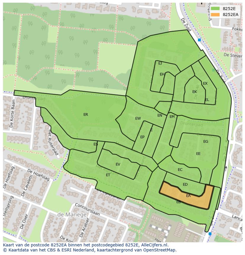 Afbeelding van het postcodegebied 8252 EA op de kaart.