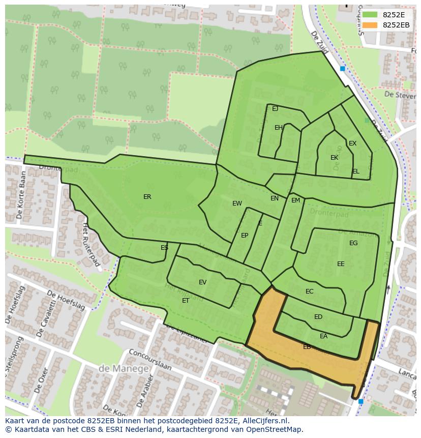 Afbeelding van het postcodegebied 8252 EB op de kaart.