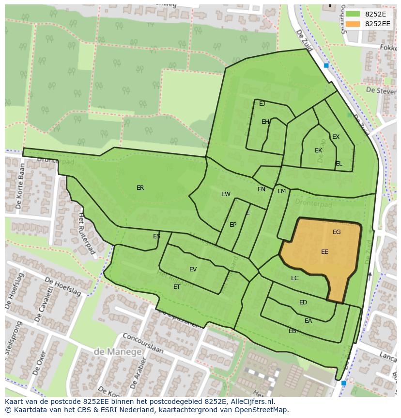 Afbeelding van het postcodegebied 8252 EE op de kaart.