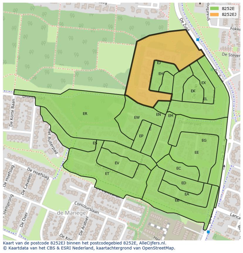 Afbeelding van het postcodegebied 8252 EJ op de kaart.