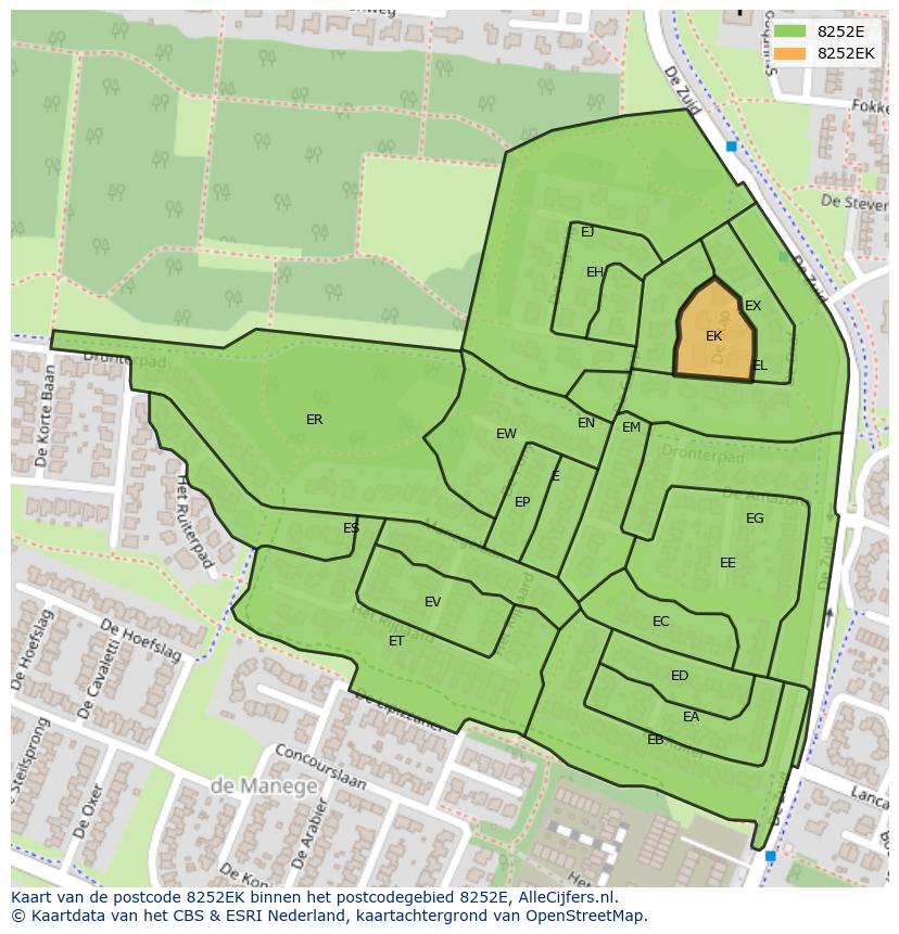 Afbeelding van het postcodegebied 8252 EK op de kaart.