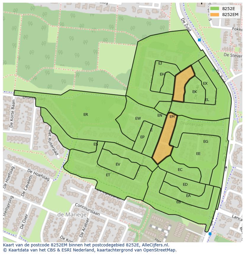 Afbeelding van het postcodegebied 8252 EM op de kaart.
