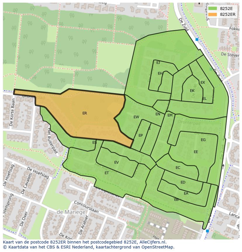 Afbeelding van het postcodegebied 8252 ER op de kaart.