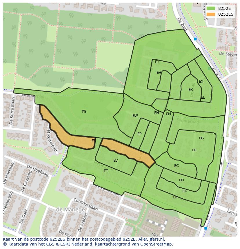 Afbeelding van het postcodegebied 8252 ES op de kaart.