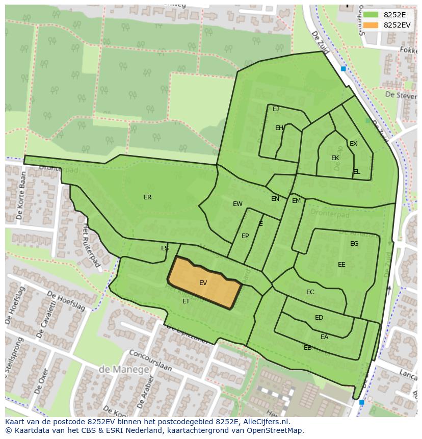 Afbeelding van het postcodegebied 8252 EV op de kaart.