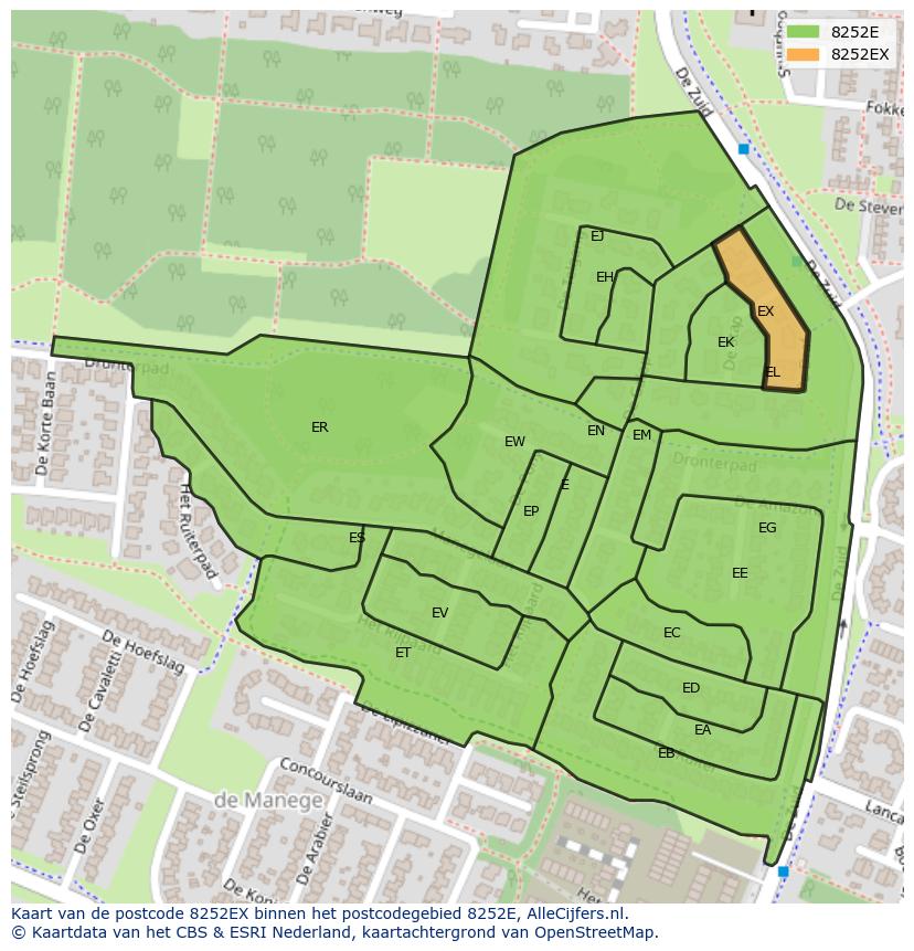 Afbeelding van het postcodegebied 8252 EX op de kaart.