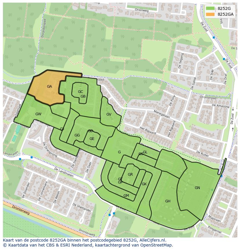 Afbeelding van het postcodegebied 8252 GA op de kaart.