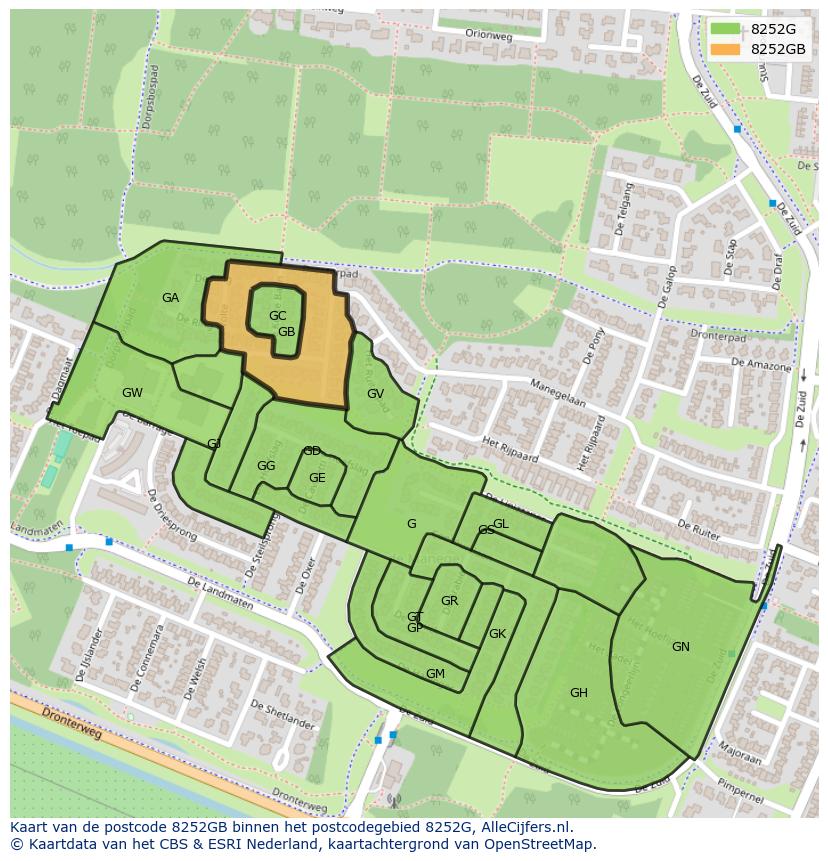 Afbeelding van het postcodegebied 8252 GB op de kaart.
