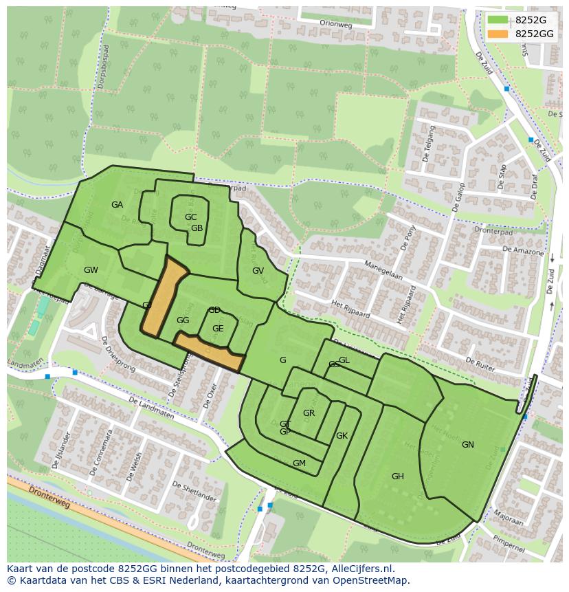 Afbeelding van het postcodegebied 8252 GG op de kaart.
