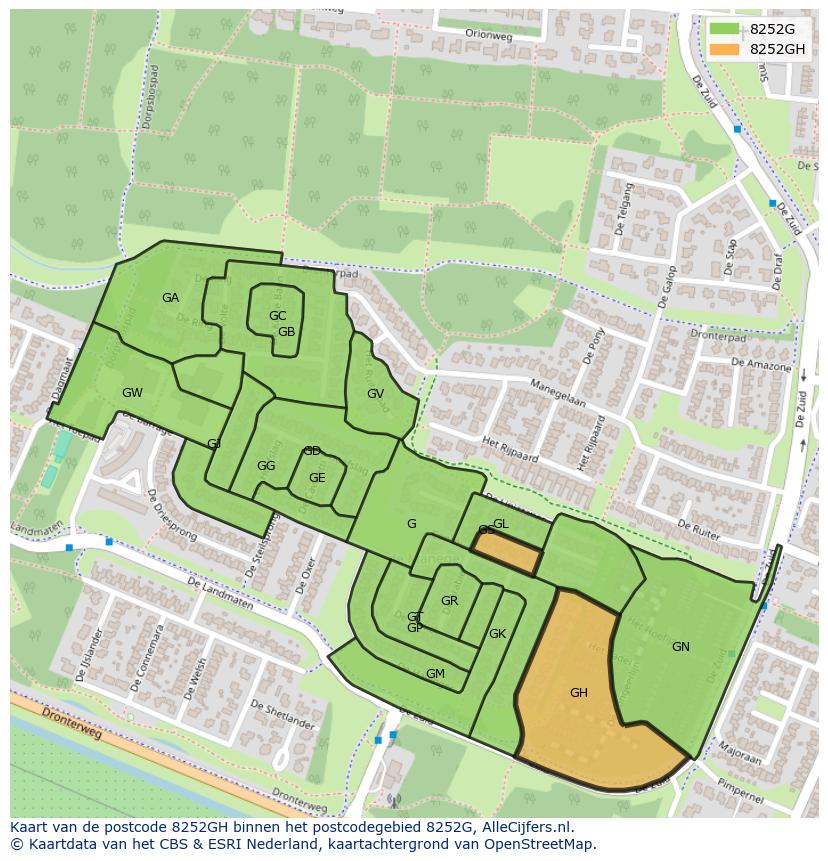 Afbeelding van het postcodegebied 8252 GH op de kaart.