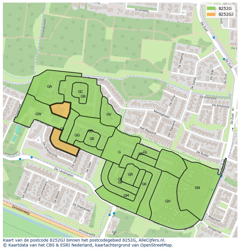 Afbeelding van het postcodegebied 8252 GJ op de kaart.