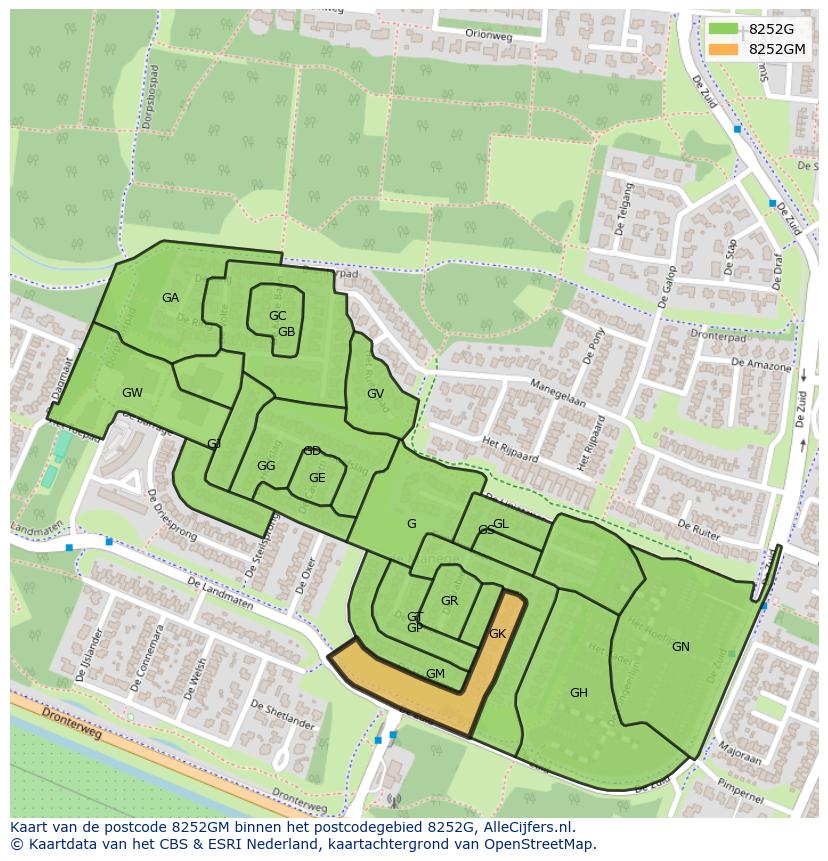 Afbeelding van het postcodegebied 8252 GM op de kaart.