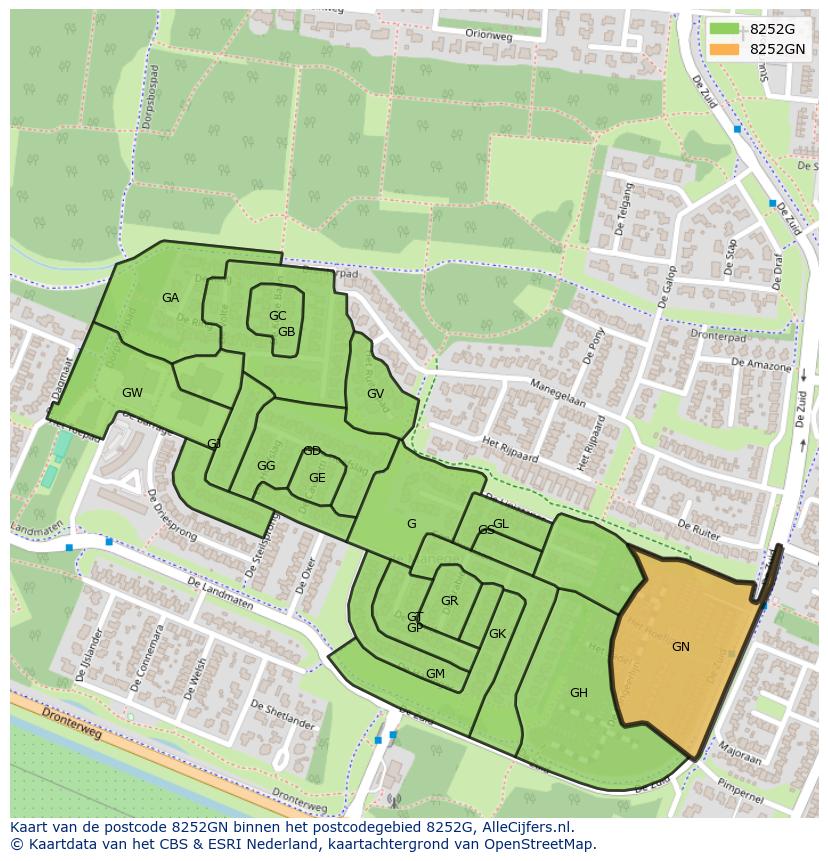 Afbeelding van het postcodegebied 8252 GN op de kaart.