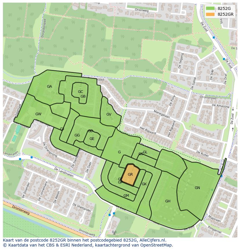 Afbeelding van het postcodegebied 8252 GR op de kaart.
