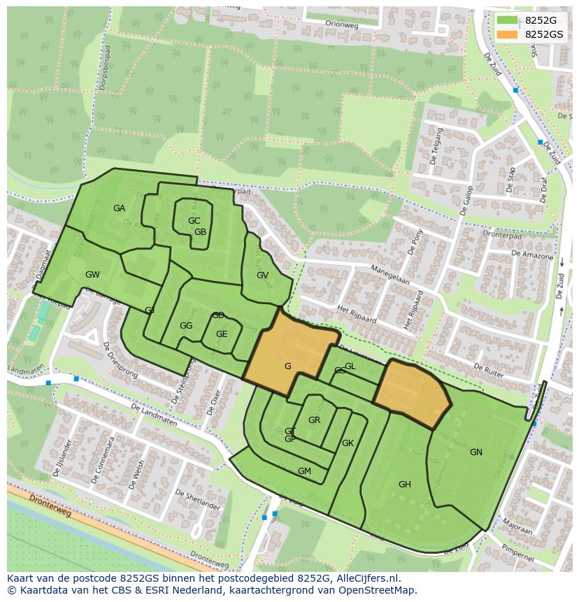 Afbeelding van het postcodegebied 8252 GS op de kaart.