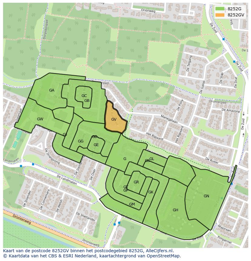 Afbeelding van het postcodegebied 8252 GV op de kaart.