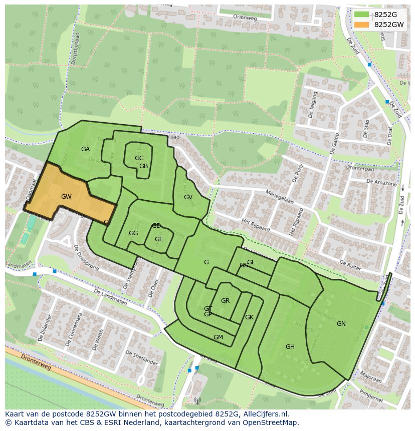 Afbeelding van het postcodegebied 8252 GW op de kaart.