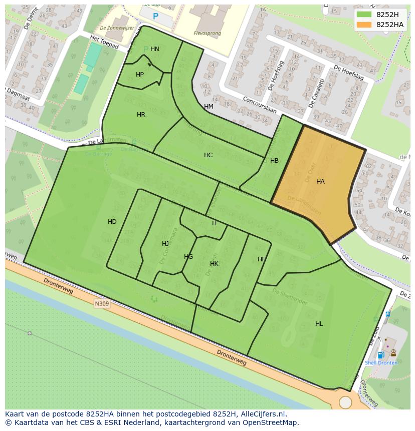 Afbeelding van het postcodegebied 8252 HA op de kaart.