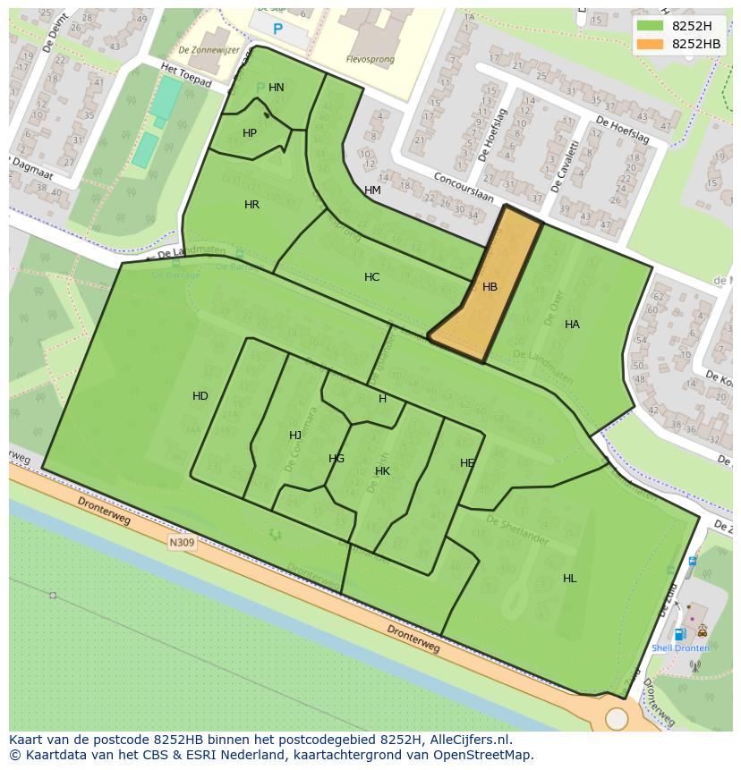 Afbeelding van het postcodegebied 8252 HB op de kaart.