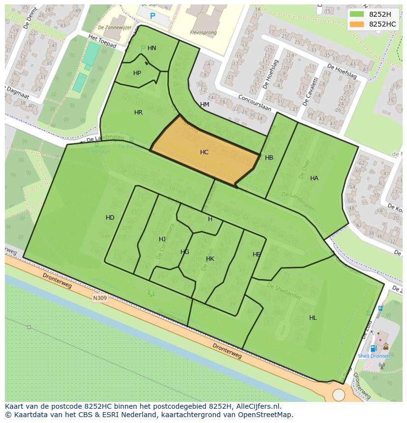 Afbeelding van het postcodegebied 8252 HC op de kaart.
