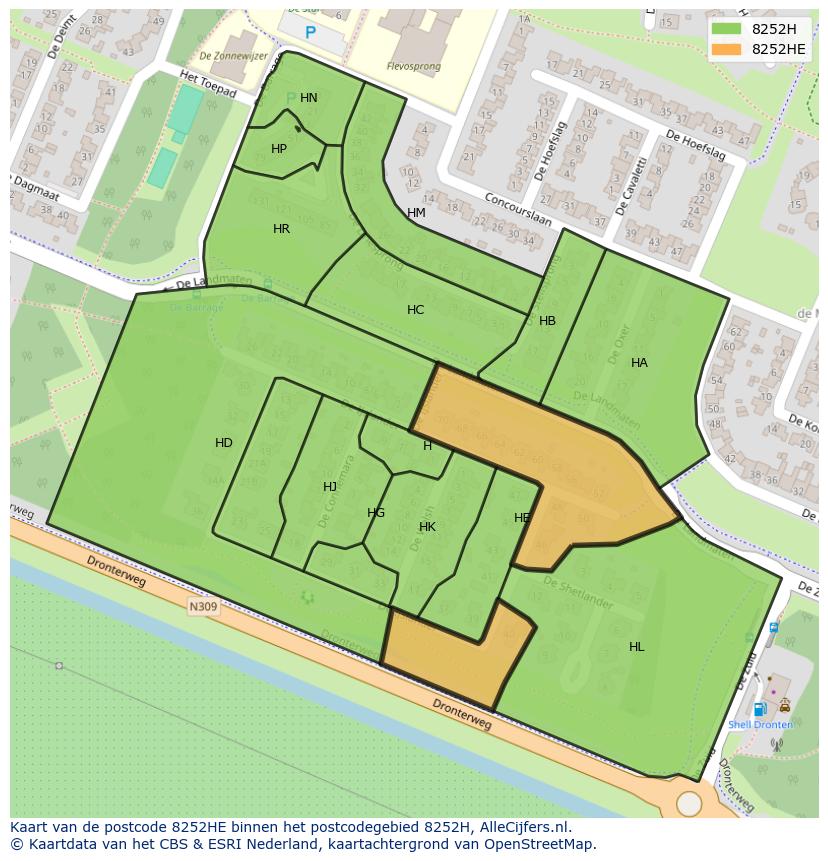 Afbeelding van het postcodegebied 8252 HE op de kaart.