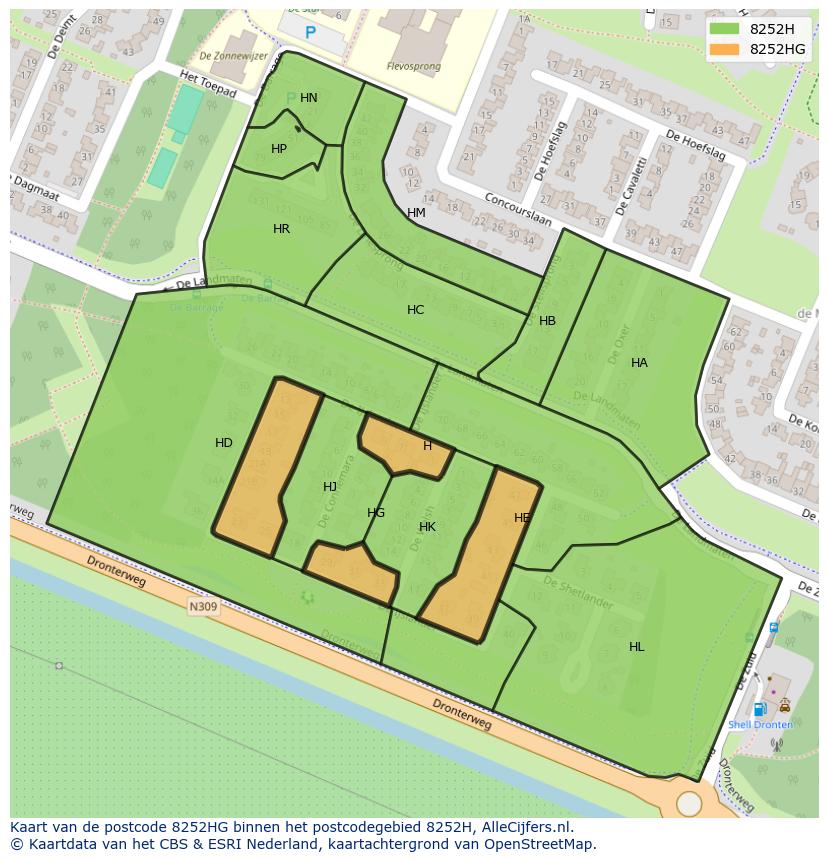 Afbeelding van het postcodegebied 8252 HG op de kaart.
