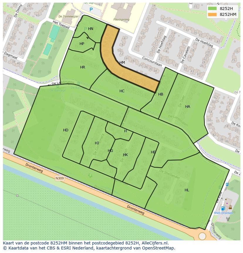 Afbeelding van het postcodegebied 8252 HM op de kaart.