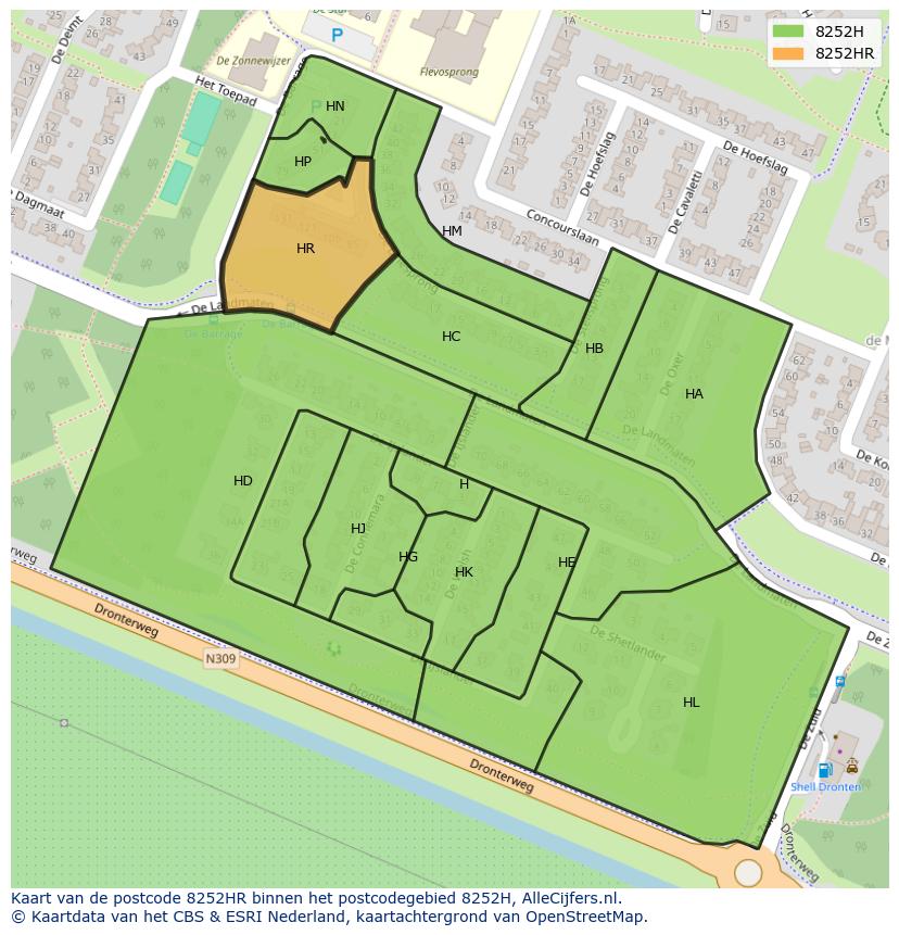 Afbeelding van het postcodegebied 8252 HR op de kaart.