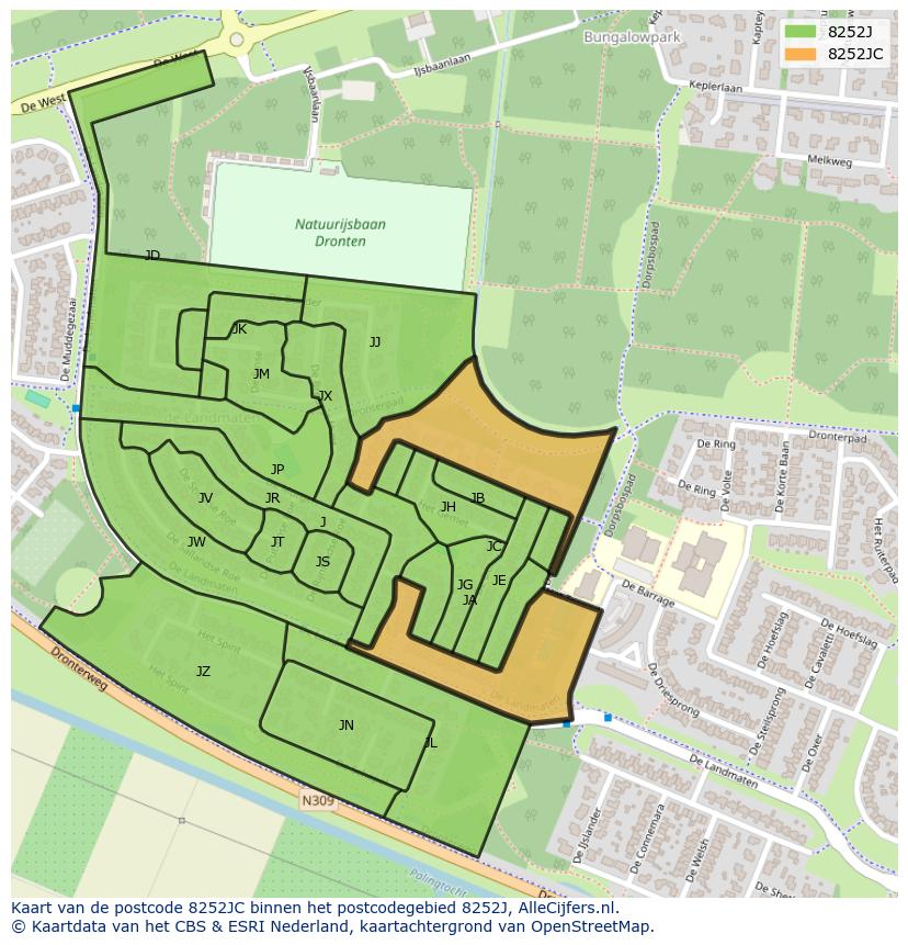Afbeelding van het postcodegebied 8252 JC op de kaart.