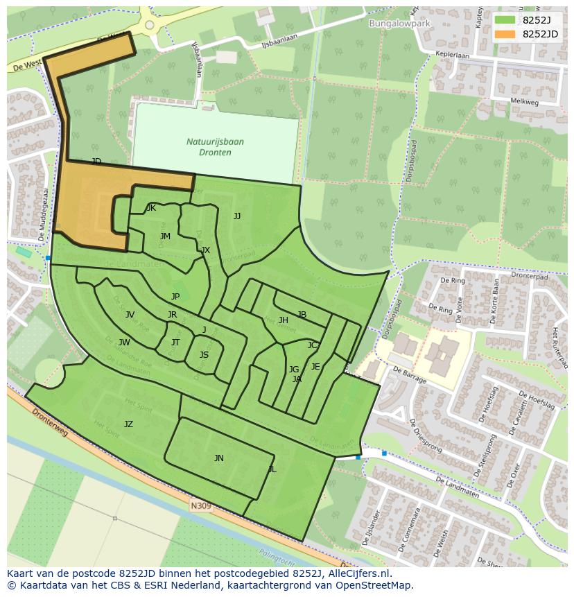 Afbeelding van het postcodegebied 8252 JD op de kaart.