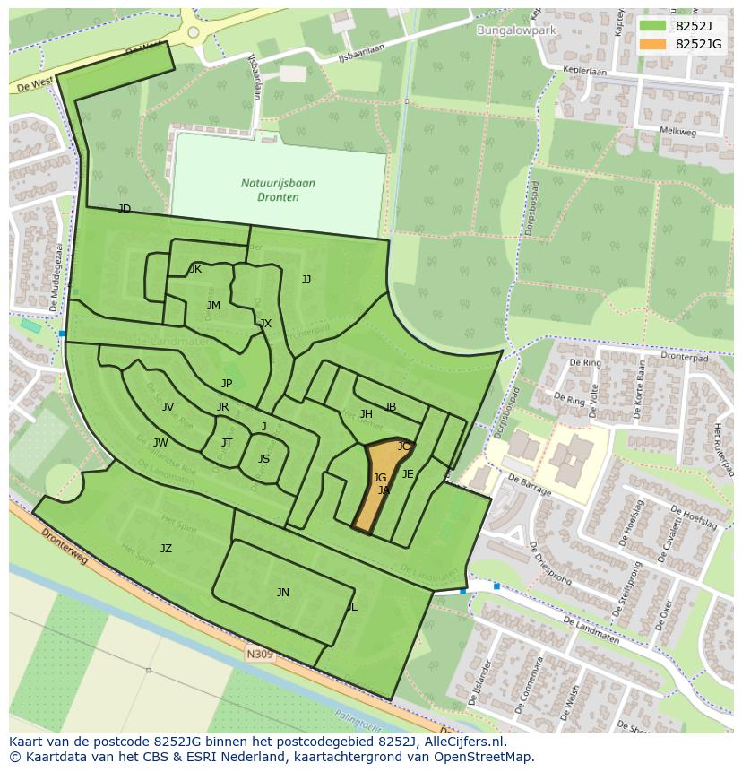 Afbeelding van het postcodegebied 8252 JG op de kaart.