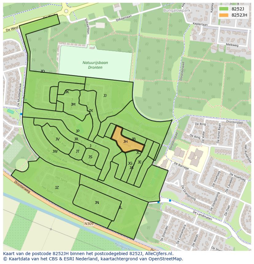 Afbeelding van het postcodegebied 8252 JH op de kaart.