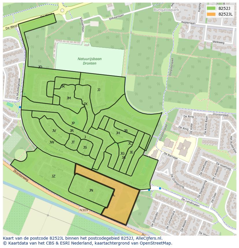 Afbeelding van het postcodegebied 8252 JL op de kaart.